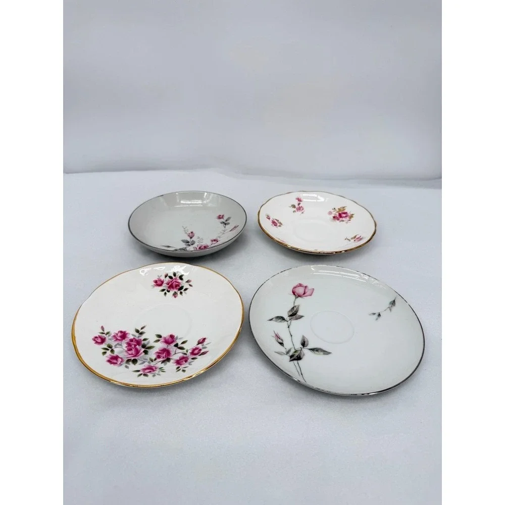 4 Plates Cottage Core Style House Saucers Mixed LOT Floral VTG Tea Cottage Core